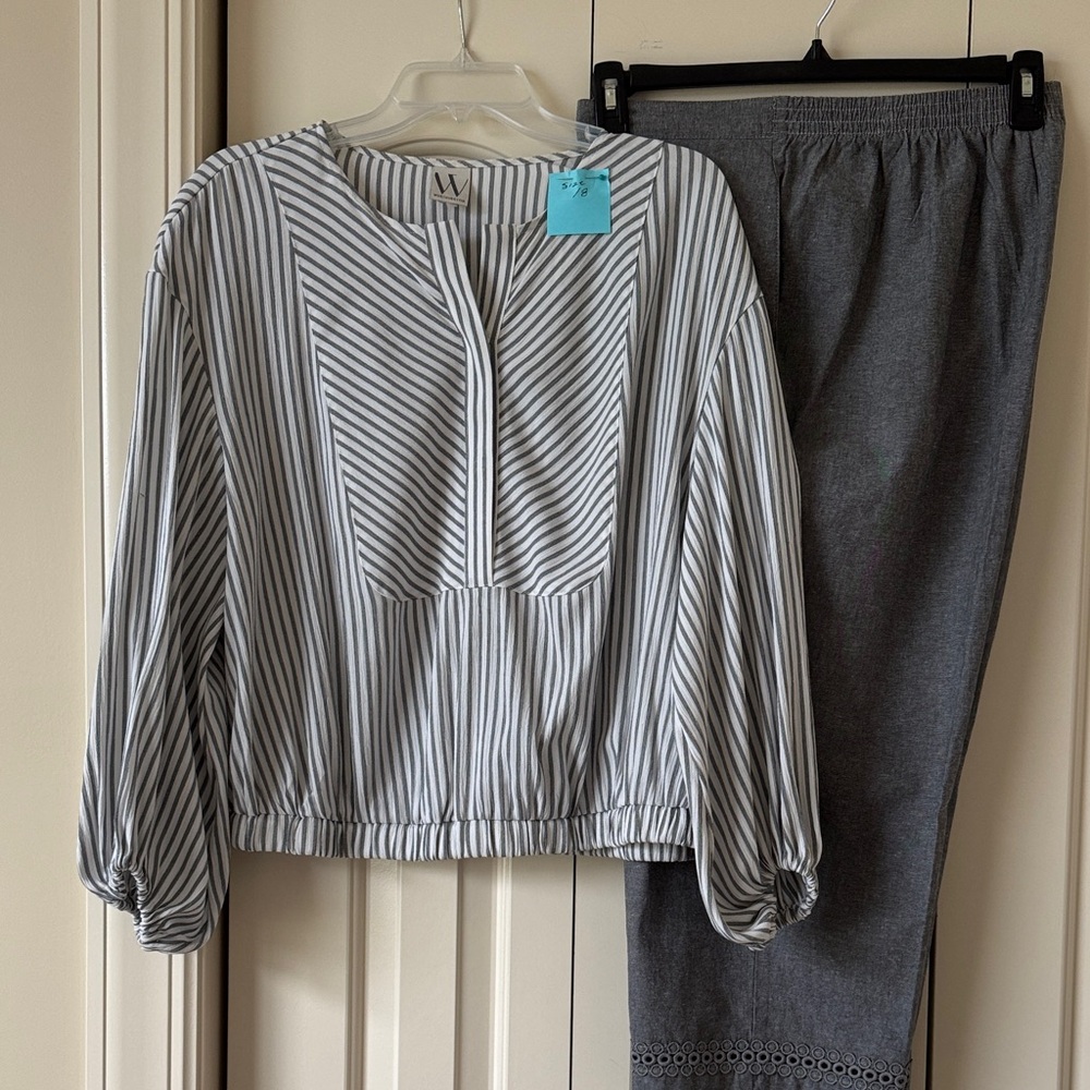 Alfred Dunner Worthington Pants Striped Shirt Outfit | Size 18 | Plus Size Beach